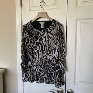 Multiples Animal Print Top 3/4 Ruched Sleeve Stretch Lined Embellished Women‎ PS